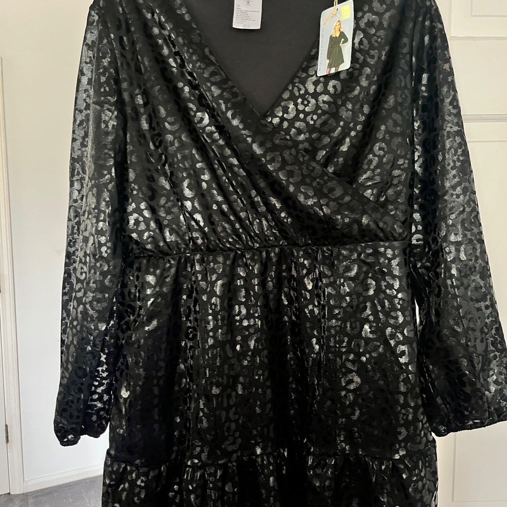 Serra Black Metallic Leopard-Print Wrap Dress